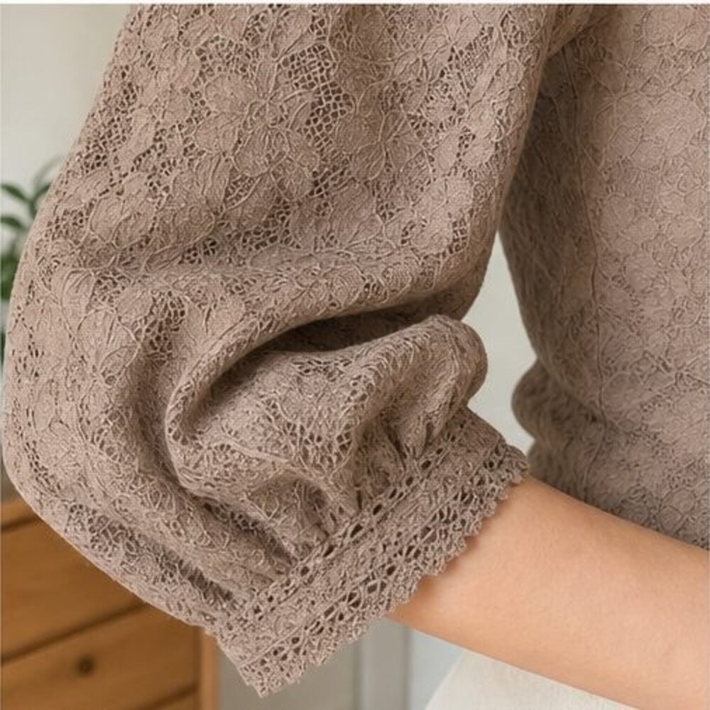 Taupe Ruffle Blouse - Picture 5 of 6
